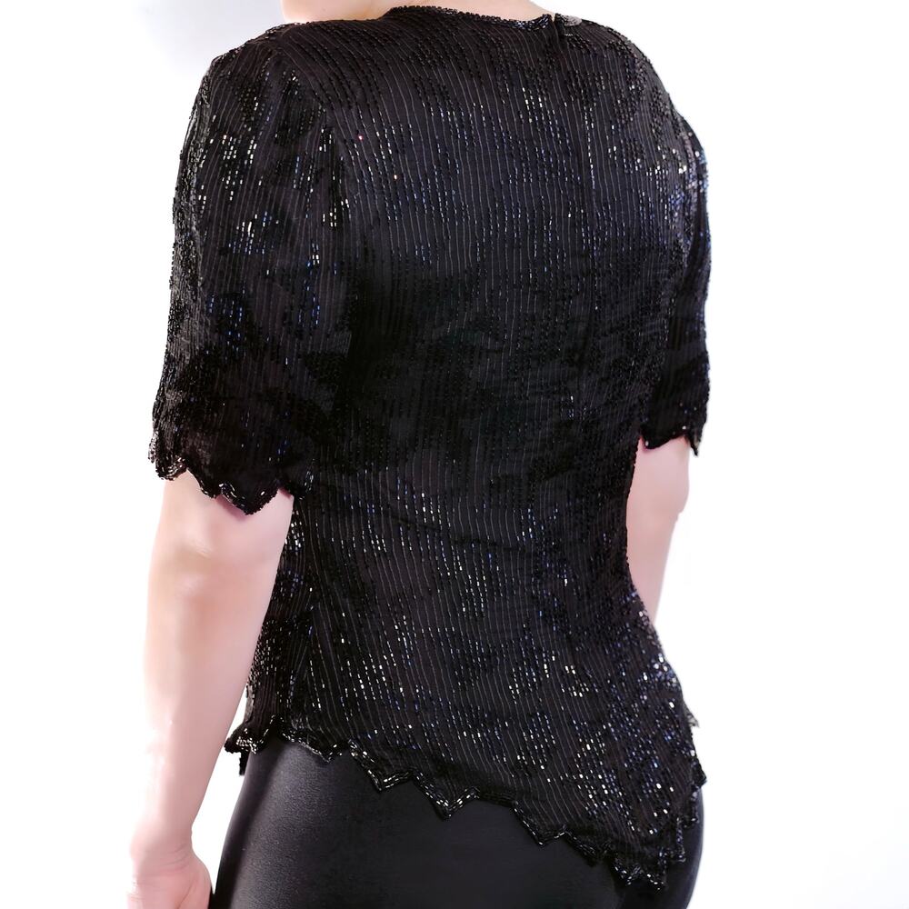 Vintage Laurence Kazar 100% Silk Beaded Evening Top L - Picture 3 of 8